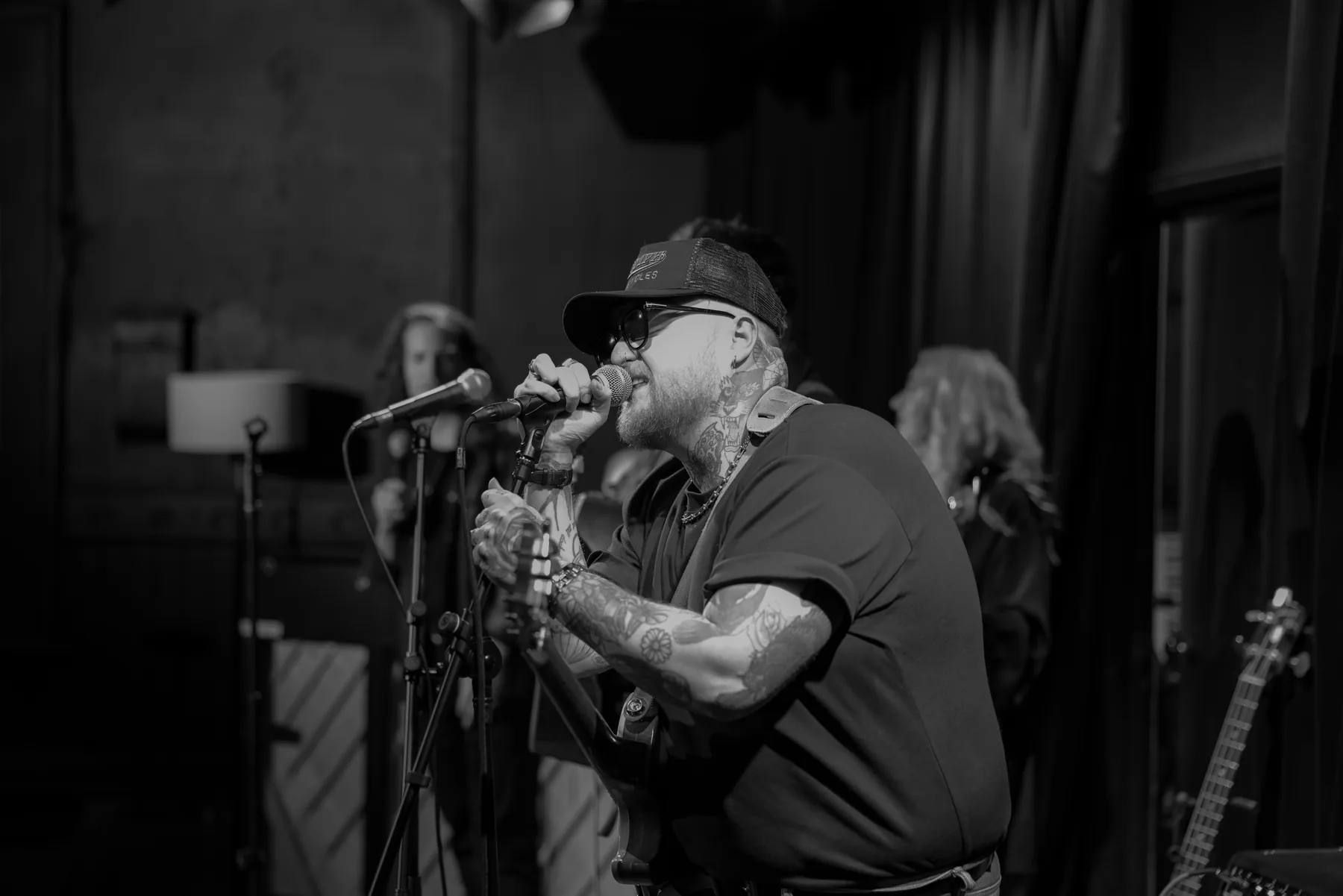 A singer close to the microphone